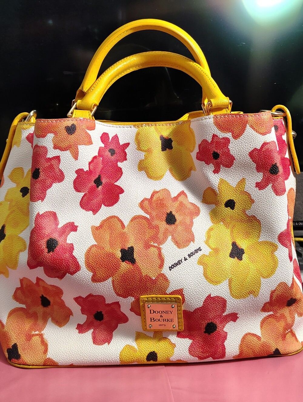 NWOT Dooney & Bourke Yellow Floral Leather Top-Handle Tote